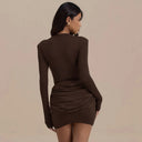 Jessara | Ruched Mini Dress – Evening Boat Neck Long Sleeve Draped Front