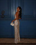 Jessica | olographic Sequin Maxi – Scoop Neck Open Back Bodycon Prom Evening Dress