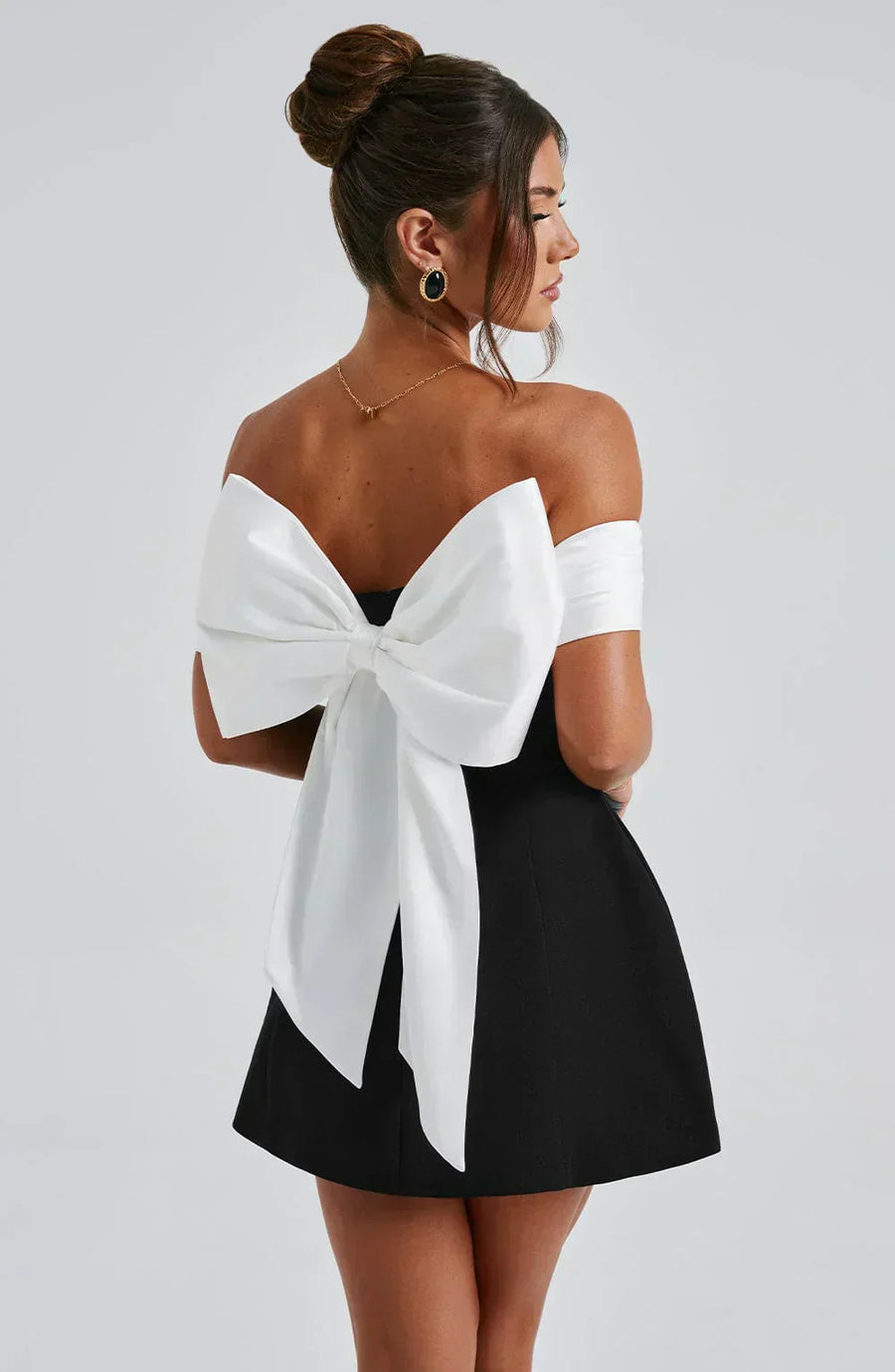 Jill | Two Tone Mini – Off Shoulder Back Bow A-Line Party Cocktail Dress