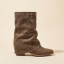 Joanie | Slouch Ankle Boots – Square Toe Eyelet Detail Low Block Heel