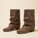 Joanie | Slouch Ankle Boots – Square Toe Eyelet Detail Low Block Heel
