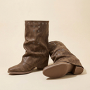 Joanie | Slouch Ankle Boots – Square Toe Eyelet Detail Low Block Heel