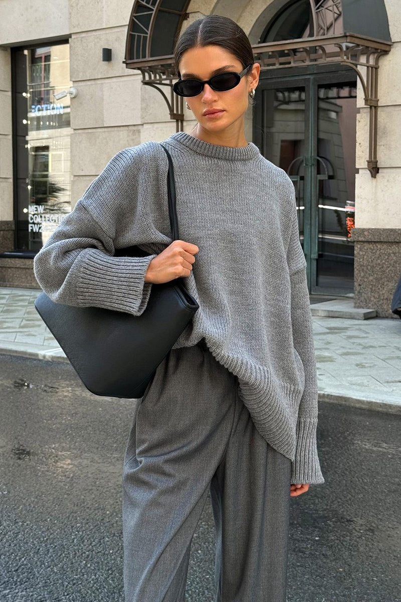 Jocelyn | Oversized Knit Sweater – Casual Crew Neck Drop Shoulder Long Sleeve