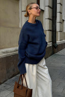 Jocelyn | Oversized Knit Sweater – Casual Crew Neck Drop Shoulder Long Sleeve