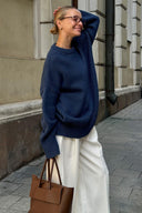 Jocelyn | Oversized Knit Sweater – Casual Crew Neck Drop Shoulder Long Sleeve