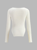 Joella | Sweetheart Knit Top – Casual Long Sleeve Ribbed Pointed Hem