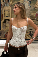 Journie | Floral Lace Bustier Top – Sweetheart Neck Thin Straps Sheer Panels