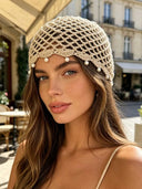 Joy | Crochet Beaded Head Scarf – Summer Open Knit Pearl Trim