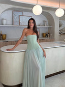 Judith | Strapless Pleated Maxi Dress – Summer Event Ruched Bodice Drop Waist