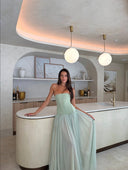 Judith | Strapless Pleated Maxi Dress – Summer Event Ruched Bodice Drop Waist