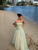 Judith | Strapless Pleated Maxi Dress – Summer Event Ruched Bodice Drop Waist