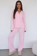 Judy | Button Front Pajama Set – Sleepwear Notch Collar Long Sleeve Pants