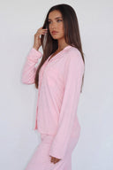 Judy | Button Front Pajama Set – Sleepwear Notch Collar Long Sleeve Pants