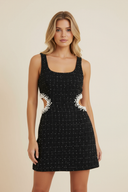 Juliette | Tweed Check Sequin Mini – Square Neck Cut-Out Pearl Trim Party Dress