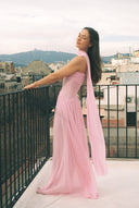 June | Strapless Twisted Bodice Pleated Maxi – Scarf Drape Formal Gown