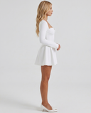 Justine | Ruched Mini Dress – Party Sweetheart Neck Long Sleeve Flared Skirt