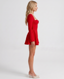 Justine | Ruched Mini Dress – Party Sweetheart Neck Long Sleeve Flared Skirt