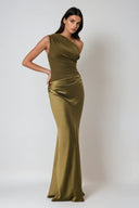 Kaelyn | One Shoulder Satin Maxi Dress – Ruched Bodice Formal Wedding Guest Gown