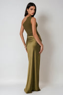Kaelyn | One Shoulder Satin Maxi Dress – Ruched Bodice Formal Wedding Guest Gown