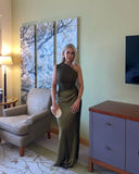 Kaelyn | One Shoulder Satin Maxi Dress – Ruched Bodice Formal Wedding Guest Gown
