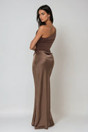 Kaelyn | One Shoulder Satin Maxi Dress – Ruched Bodice Formal Wedding Guest Gown