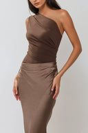 Kaelyn | One Shoulder Satin Maxi Dress – Ruched Bodice Formal Wedding Guest Gown