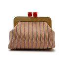 Kaia | Woven Striped Clutch – Summer Event Wood Frame Handheld Top Clasp