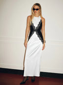 Kaira | Halter Neck Lace Insert Maxi – Contrast Bodycon Split Summer Evening Dress