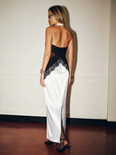 Kaira | Halter Neck Lace Insert Maxi – Contrast Bodycon Split Summer Evening Dress