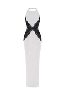 Kaira | Halter Neck Lace Insert Maxi – Contrast Bodycon Split Summer Evening Dress