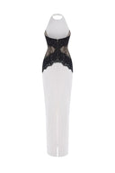 Kaira | Halter Neck Lace Insert Maxi – Contrast Bodycon Split Summer Evening Dress