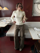 Kalista | Ribbed Knit Top – Casual Mandarin Collar Long Sleeve Frog Button Front