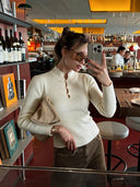 Kalista | Ribbed Knit Top – Casual Mandarin Collar Long Sleeve Frog Button Front