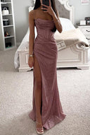 Kaliyah | Sequin Spaghetti Strap Maxi – Corset Bodice Split Formal Evening Prom Dress