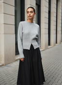 Kallie | Ribbed Knit Sweater – Casual Crew Neck Front Slit Long Sleeve