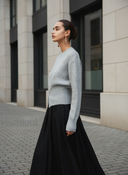 Kallie | Ribbed Knit Sweater – Casual Crew Neck Front Slit Long Sleeve