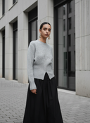 Kallie | Ribbed Knit Sweater – Casual Crew Neck Front Slit Long Sleeve