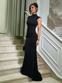 Kamari | Mock Neck Maxi Dress – Evening Sleeveless Floor Length Side Ruching