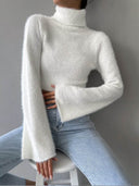 Kamilah | Fuzzy Knit Top – Turtleneck Long Sleeve Cropped Flared Cuffs