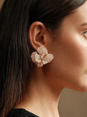 Kamryn | Beaded Flower Stud Earrings – Layered Petal Statement Cluster Shape