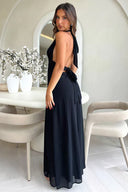 Karina | Halter Plunge Maxi Dress – Wrap Waist High Split Formal Wedding Guest Gown