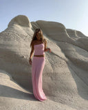Karissa | Knit Two Piece Set – One Shoulder Crop Top Maxi Skirt Beach Co-ord