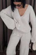 Karsyn | Ribbed Knit Two Piece Set – Lounge Button Front Wide Leg Pants