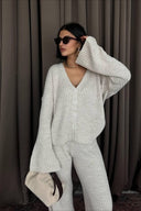 Karsyn | Ribbed Knit Two Piece Set – Lounge Button Front Wide Leg Pants