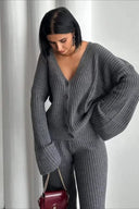 Karsyn | Ribbed Knit Two Piece Set – Lounge Button Front Wide Leg Pants