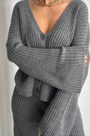 Karsyn | Ribbed Knit Two Piece Set – Lounge Button Front Wide Leg Pants