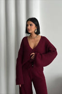 Karsyn | Ribbed Knit Two Piece Set – Lounge Button Front Wide Leg Pants