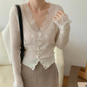 Kassandra | Lace Trim Knit Cardigan – Casual V Neck Button Front Long Sleeve
