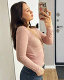 Kassandra | Lace Trim Knit Cardigan – Casual V Neck Button Front Long Sleeve