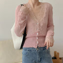 Kassandra | Lace Trim Knit Cardigan – Casual V Neck Button Front Long Sleeve